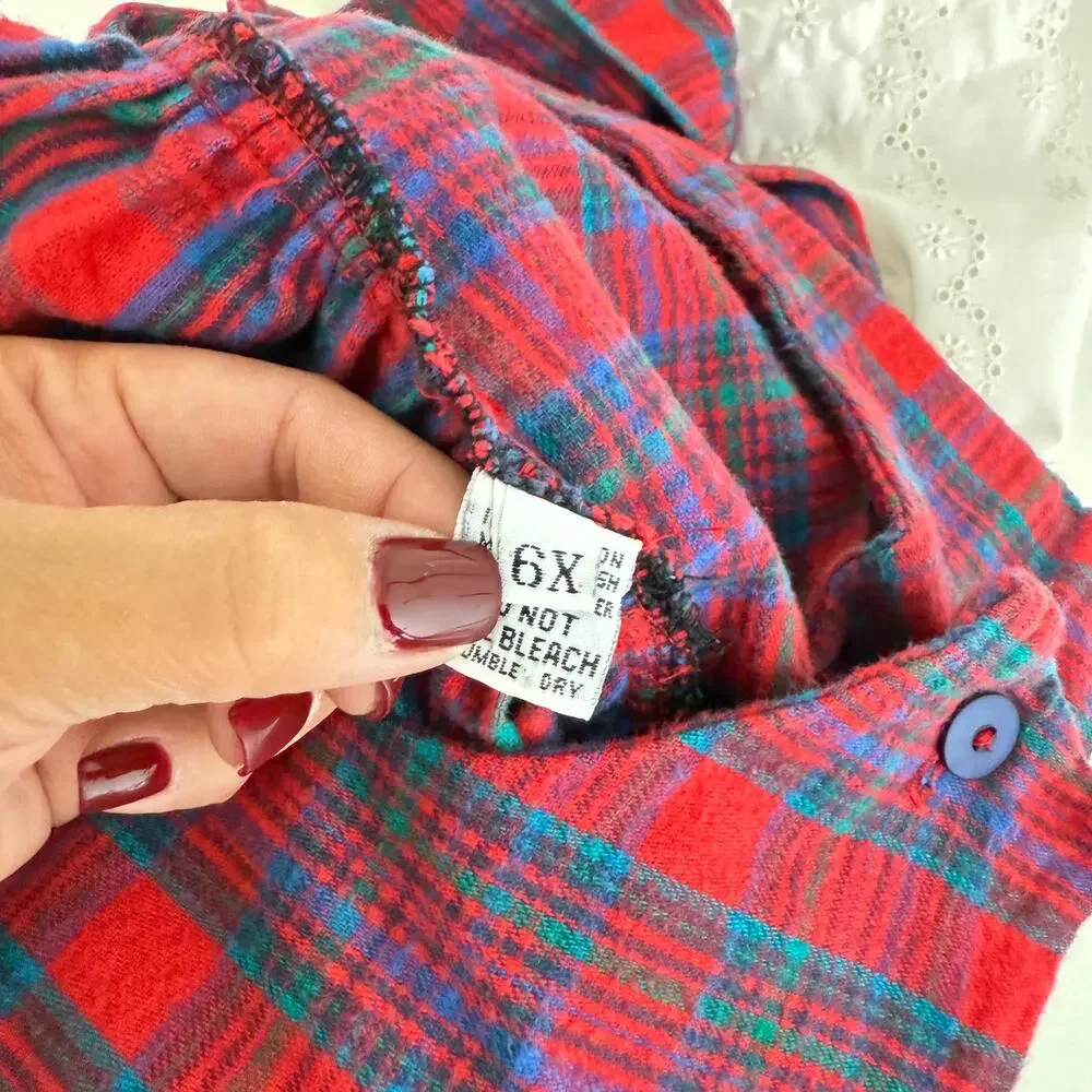 Vintage 90s Unbranded Girls Plaid Holiday Plaid Red Cotton Dress - 6X 6